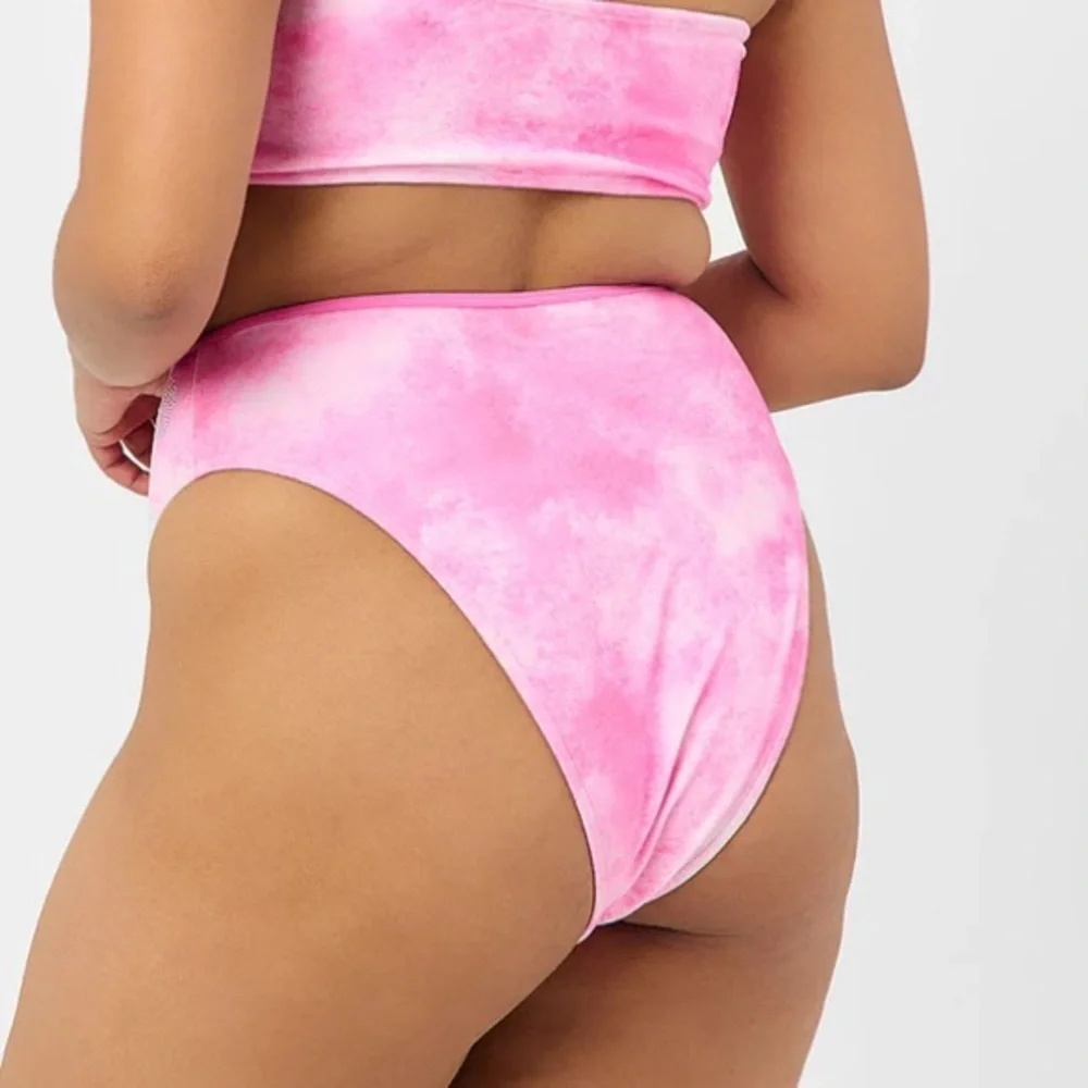 NEW Frankie’s bikinis high waisted terry bottoms distorted pink dye 24408